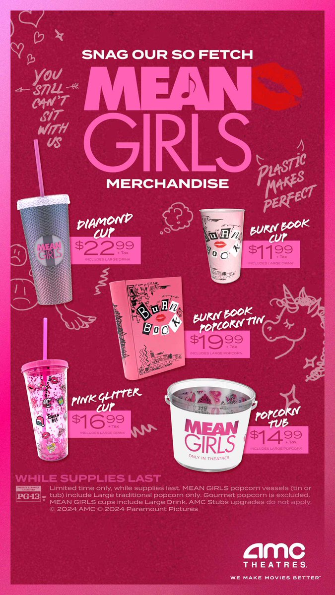 Collectible Mean Girls popcorn buckets and drink vessels for select  theatres : r/MeanGirls