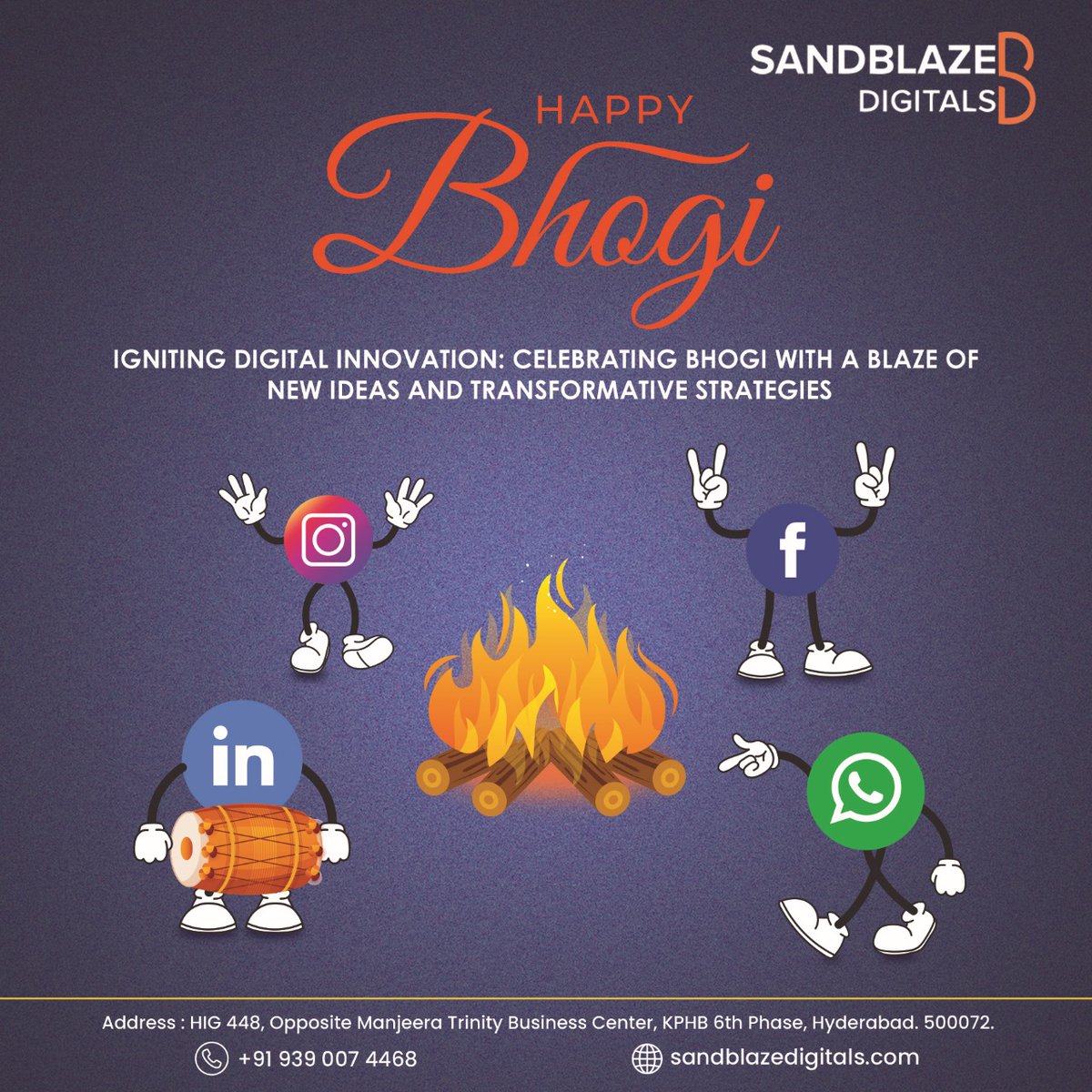 Set your digital presence on fire this Bhogi with Sandblaze Digitals! 🔥 Ignite innovation and burn away the old to make way for transformative strategies. Wishing you a Bhogi that's as bright and brilliant as your ideas! 🌟

#Bhogi #SandblazeDigitals #DigitalMarketing