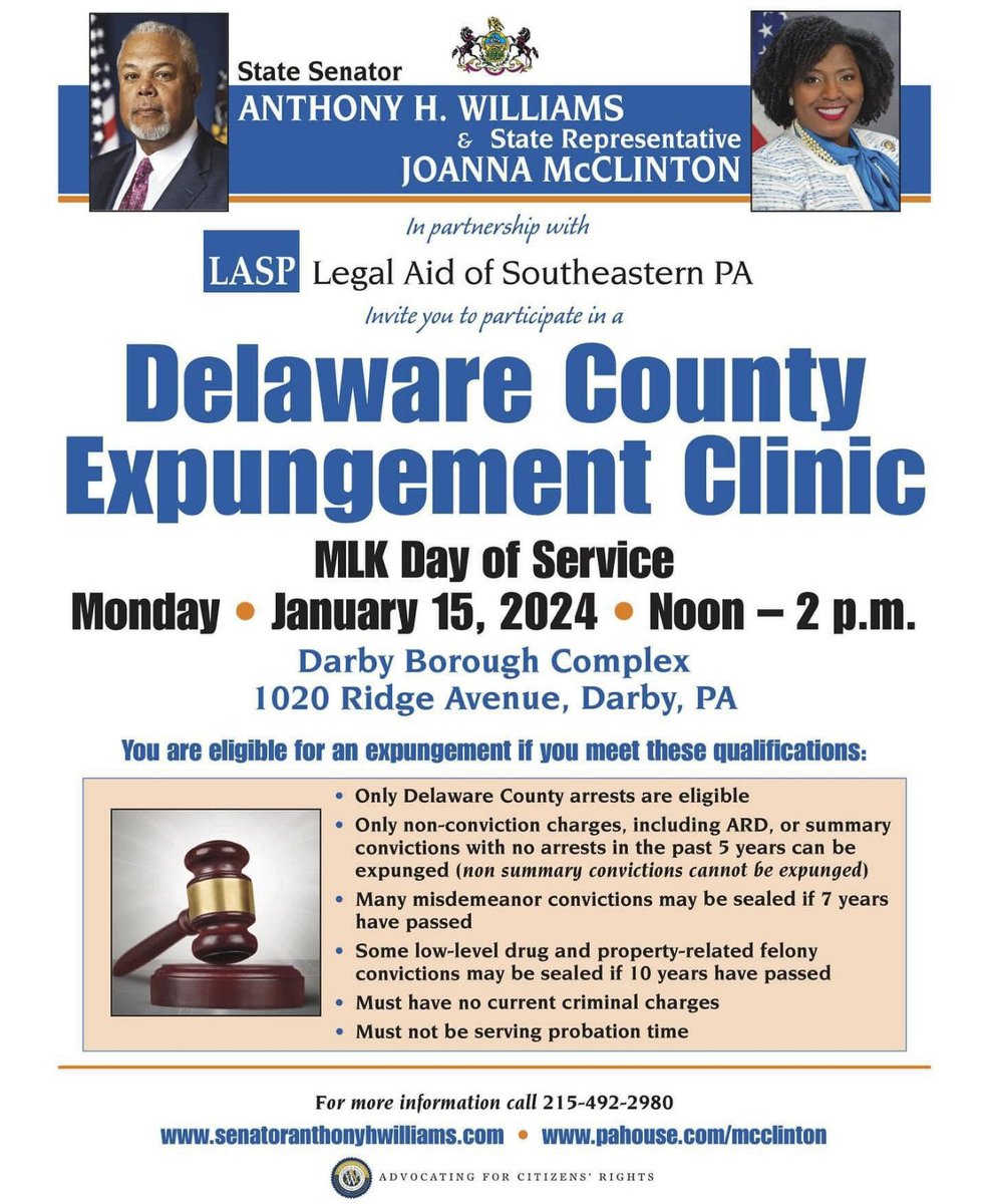 Delaware County! Please take note #delcopa #Delawarecounty #expungementclinic #expungement