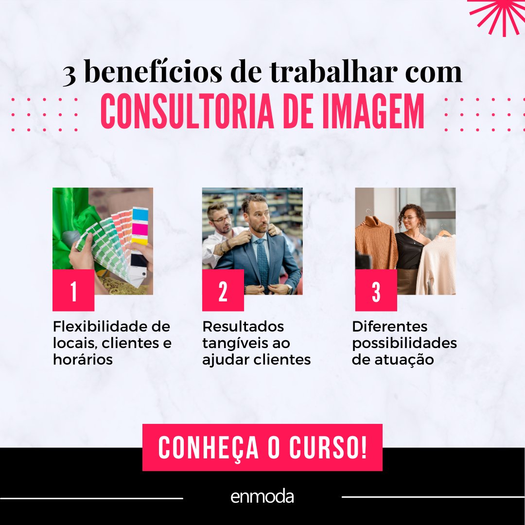 enmoda's tweet photo. Trabalhar com consultoria de imagem pode trazer vários benefícios para a sua carreira! 🤩 E você pode realizar esse sonho agora mesmo, com o curso totalmente online disponível no site: https://t.co/GVigiCCjqy 💻 https://t.co/XxaARd6Vpu