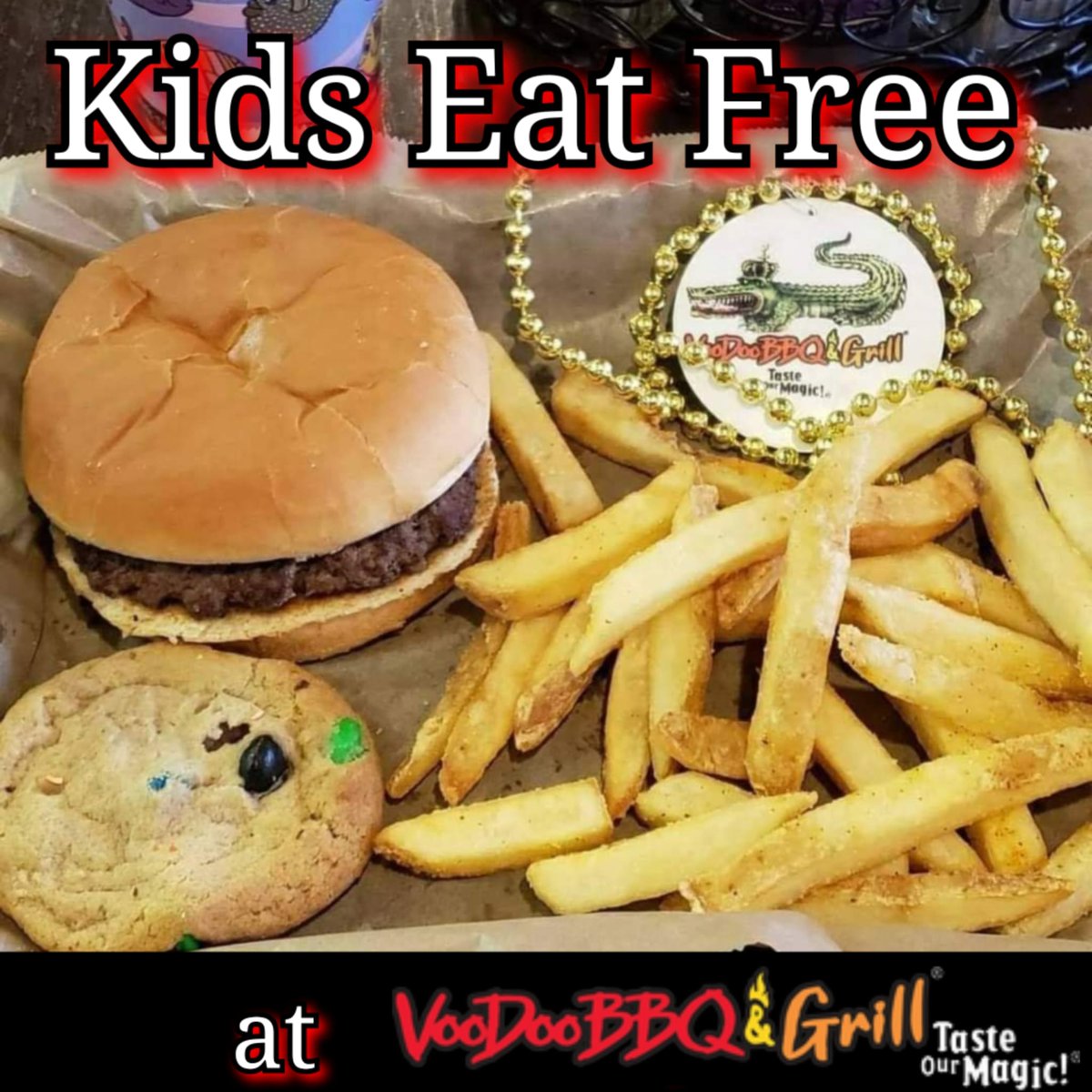 voodoobbqpcola's tweet photo. Do you want to feed your kids for free? Join our rewards program!  https://t.co/sHESy38mln
Note: 1 free kid magic meal per paid adult entree ($10 minimum). Dine-in only. 12 &amp; younger. Not valid with any other offer or coupon. Offer valid from 4PM to 9PM only.  Reward members only https://t.co/bxtdFInOBR