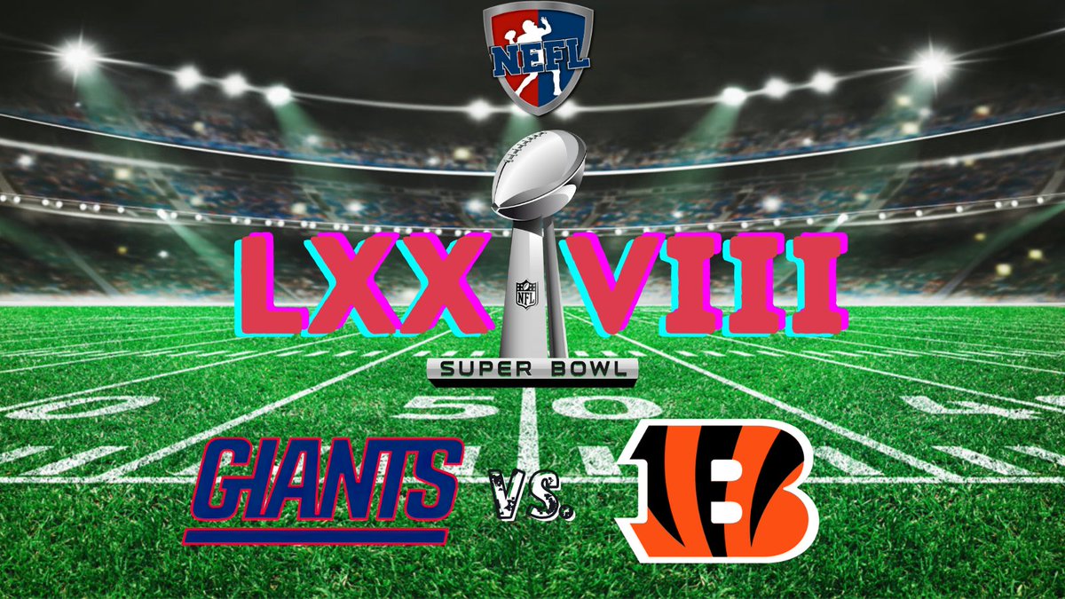 TheNESN's tweet photo. Super Bowl LXXVIII is upon us! Set to Kickoff ~ 3:00 PM EST today. 

(17-0) New York Giants vs. (16-1) Cincinnati Bengals

@Giants_NEFL24 @Bengals_NEFL24 

#SeasonLXXVIII #NEFLLive https://t.co/WhbffVrFhq