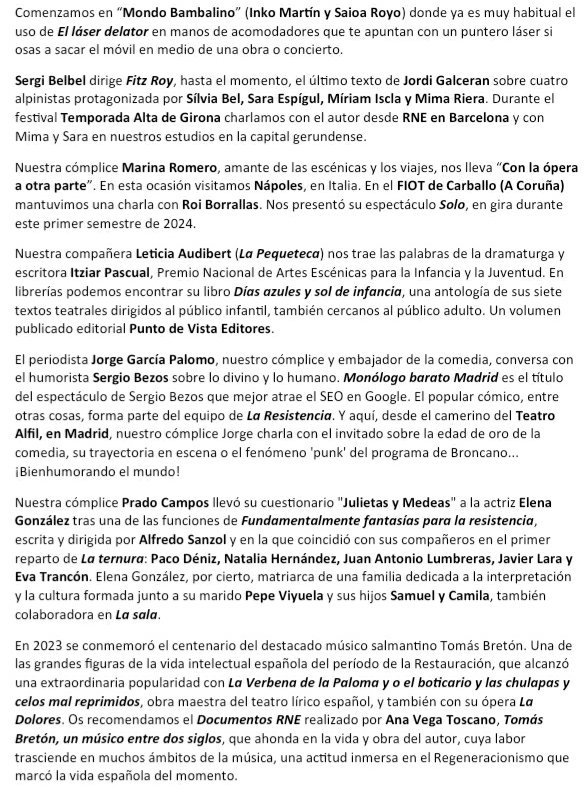 LaSalaRNE's tweet image. A medianoche, 23h en Canarias, la ración semanal de artes escénicas en Radio Nacional, Radio 5 Todo Noticias y Radio Exterior de España. Aquí, el menú ⤵️