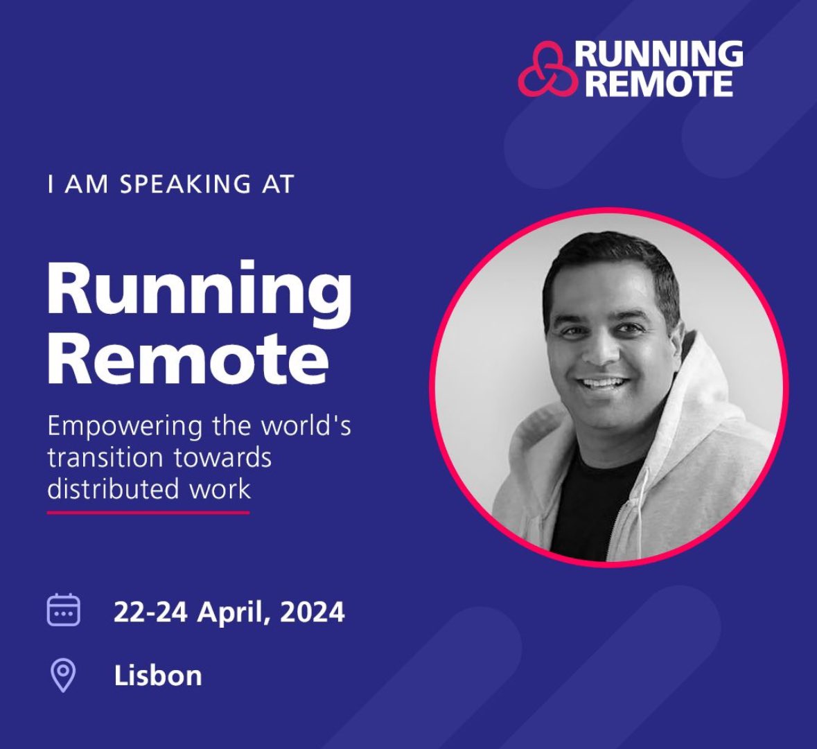 qhamirani's tweet photo. Exciting news! I will be speaking at Running Remote in Lisbon, Portugal this year! Join me and other industry experts to learn about the latest trends and strategies in remote work. 

Don't miss out on this amazing opportunity! Comment for a friends and family 30% discount https://t.co/4BOnqNlVFU