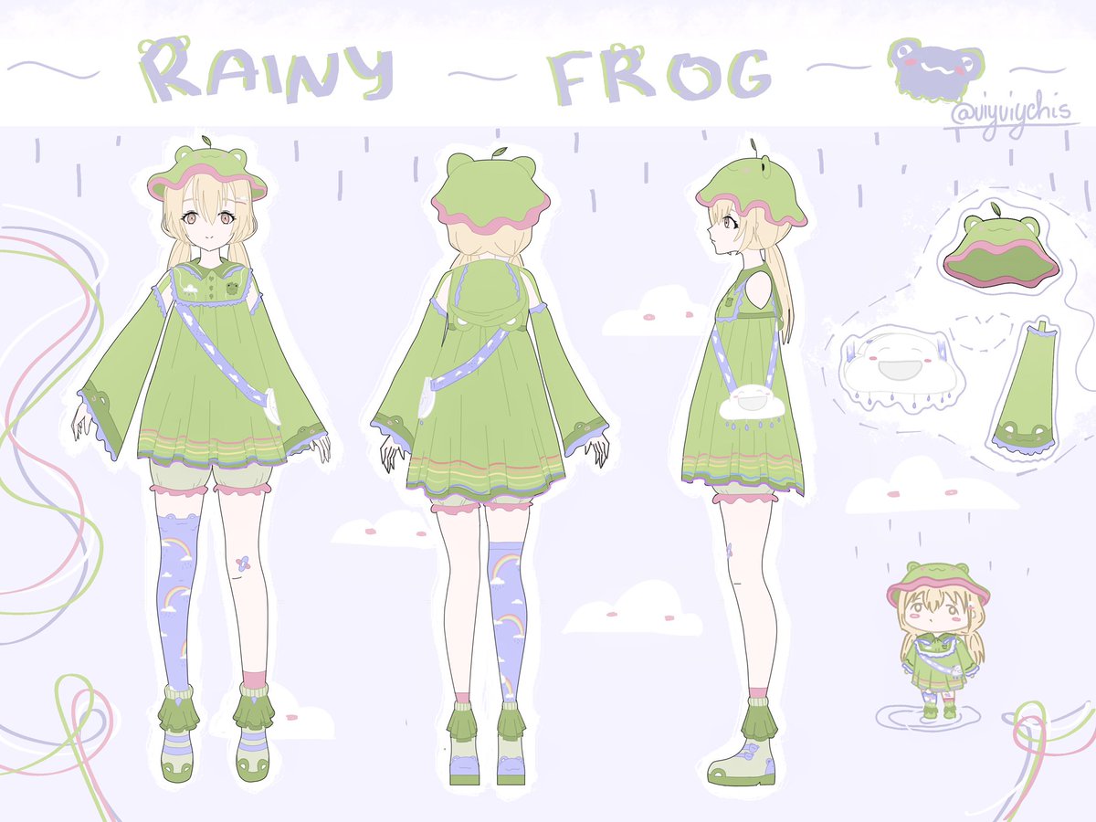 viyviychi's tweet photo. #プロセカ衣装デザイン　#雨の日
女性用衣装｢Rainy Frog」 🌧️🐸

ありがとう！ https://t.co/Ro7n62KMsi