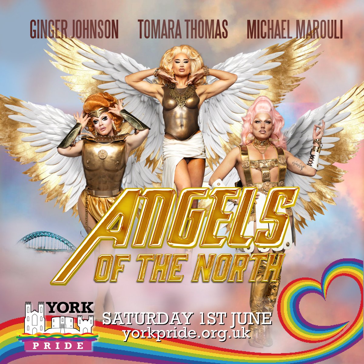 The Angels of the North are coming to York Pride 2024!! Oh, uh-huh. Join drag superstars Ginger Johnson, Michael Marouli and Tomara Thomas for a heavenly brand-new live show fresh from the runway of RuPaul's Drag Race UK Season 5!