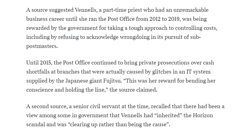 Explosive claim in the Sunday Times: Source claims Paula Vennells was recommended for CBE by Business Department for 'bending her conscience and holding the line' to keep cost of scandal down. Full piece here: thetimes.co.uk/article/paula-… via @olivershah @HarryYorke1 @ShaunLintern