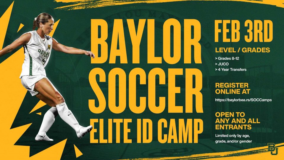 Our February 3rd Elite ID camp is right around the corner! Register today to secure your spot! >> baylorbea.rs/SOCCamps #SicEm | #depthB4height