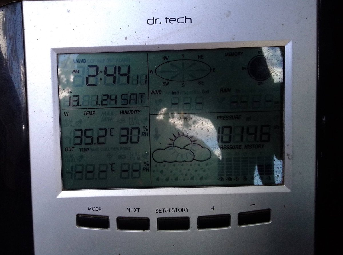 Hace pocos momentos a las 2:44pm la temperatura ambiente en #Anaco #Anzoategui era de 35.2°C y la humedad relativa de 30% el calor similar al de marzo <a href="/meteovenezuela/">Eric Augusto Parra</a> <a href="/Meteovargas/">Luis Vargas</a> <a href="/MeteoCumana/">Observatorio Meteorológico de Cumaná</a> <a href="/meteoesparta/">Frank Romero</a> <a href="/Red5818/">Red-58</a> <a href="/RAM_meteo/">RAM: Revista del Aficionado a la Meteorología</a> <a href="/ClimaMgta/">Noti Ciencias Mgta 𝕏</a> <a href="/clim/">clim</a>