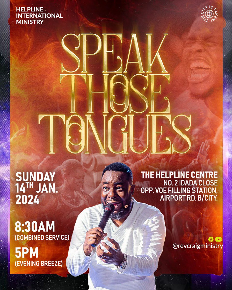 RevCraigMin's tweet image. So much happens every time we speak in tongues.
Learn to take advantage of all its benefits.

Join our combined service by 8:30am and Evening Breeze by 5pm tomorrow. 
Live Streaming Also Available. 

SPEAK THOSE TONGUES!!! 🔥🔥🔥🔥🔥🔥🔥
