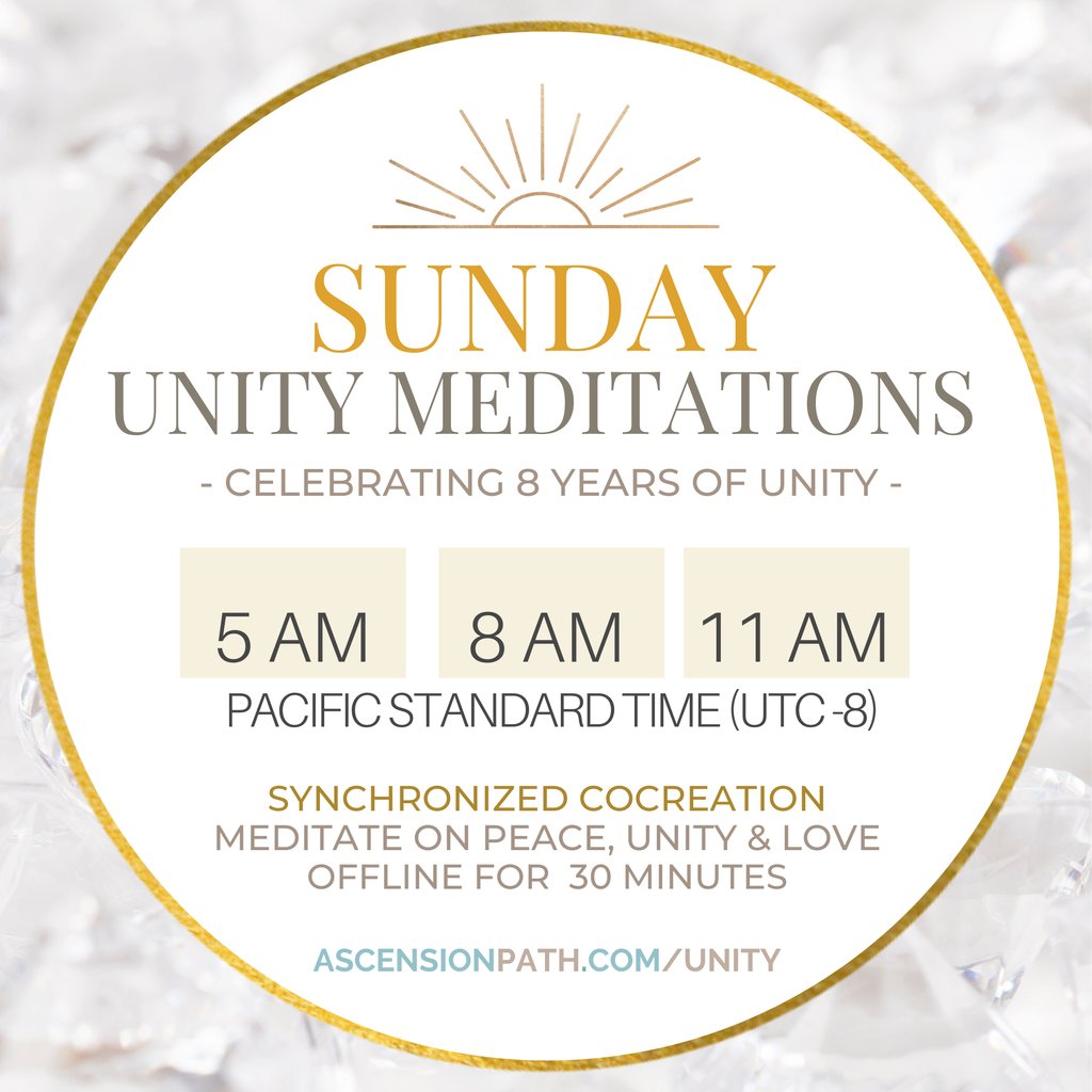 sandra_walter's tweet photo. Join us for the #SundayUnityMeditations 
⁠
Intentional unified meditation has been proven to affect outcomes and realities. 
⁠
Meditate for 30 minutes on SUNday at 5AM, 8AM, and 11AM Pacific Standard Time⁠ (UTC-8)⁠
⁠
https://t.co/1Wx5TMIn6r⁠
⁠
Because #Ascension https://t.co/nBvQN4re0B