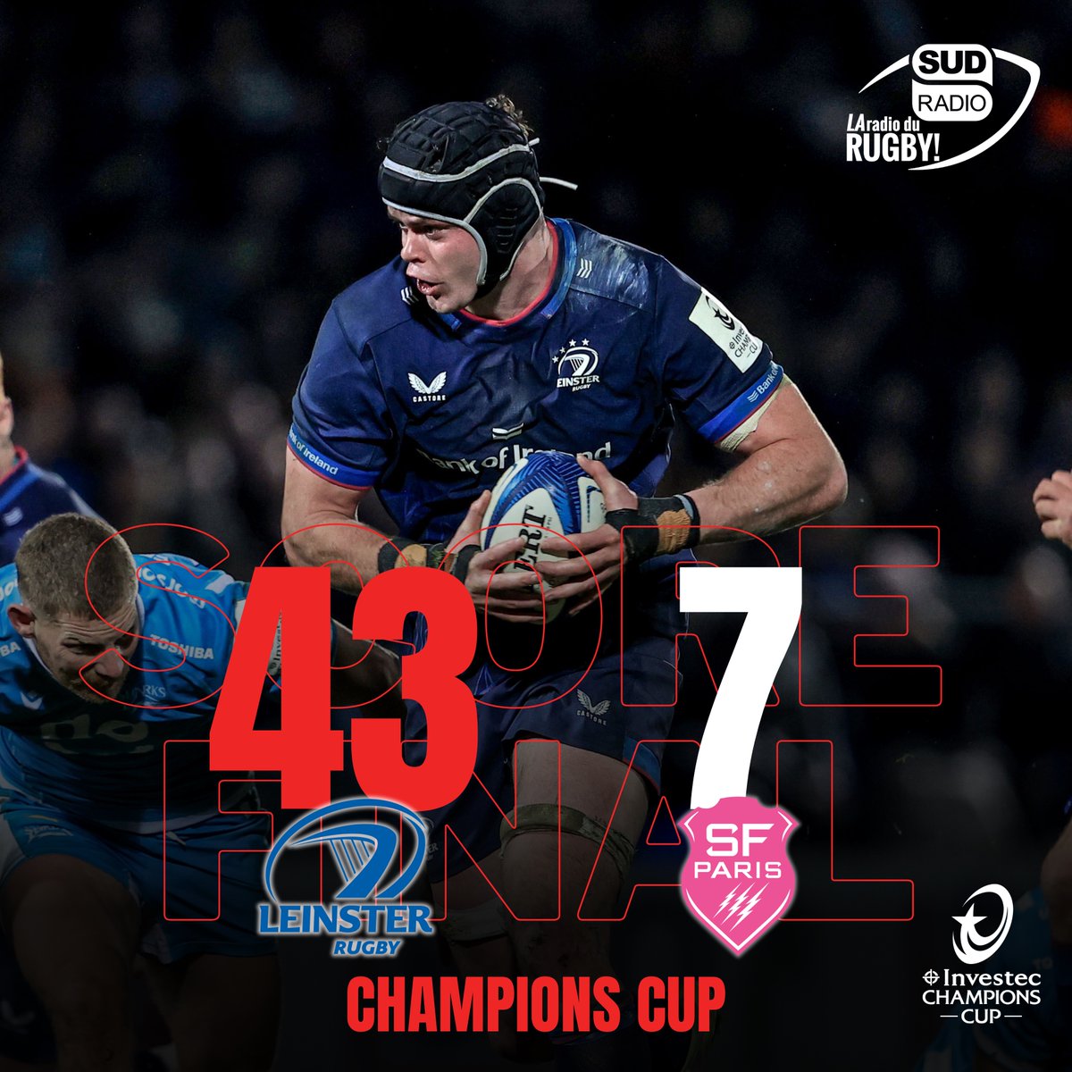 SudRadioRugby's tweet photo. 🔴 𝗟𝗘𝗜𝗡𝗦𝗧𝗘𝗥 - 𝗦𝗧𝗔𝗗𝗘 𝗙𝗥𝗔𝗡𝗖𝗔𝗜𝗦
Les Irlandais du Leinster impitoyables avec les hommes en rose du @SFParisRugby.
Les Parisiens ont sauvé l'honneur après la sirène.
#LEISFP https://t.co/PKINu4tUo2