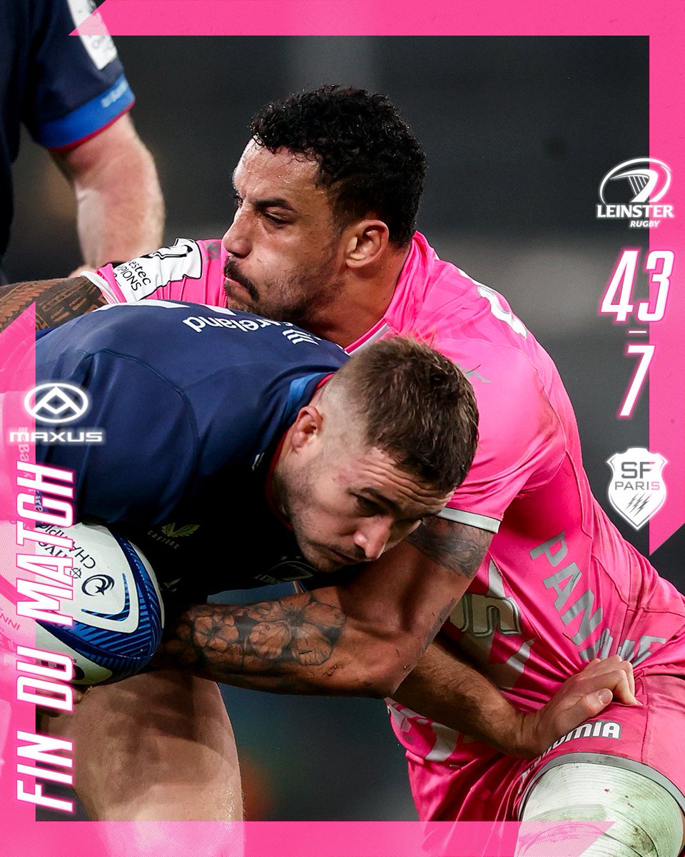 SFParisRugby's tweet photo. ๐ ๐๐๐ก ๐๐จ ๐ ๐๐ง๐๐
Nos Soldats Roses sโinclinent lourdement face ร lโarmada irlandaise.
Focus dรฉsormais sur la derniรจre en Coupe dโEurope avec la rรฉception des Stormers samedi prochain ๐ฒ๐ https://t.co/cX34l8hVqM
#LEIvSFP | 4๏ธโฃ3๏ธโฃ-7๏ธโฃ | ๐๐๐ฉ๐ฆ๐ค https://t.co/ojDb3q3fJ8