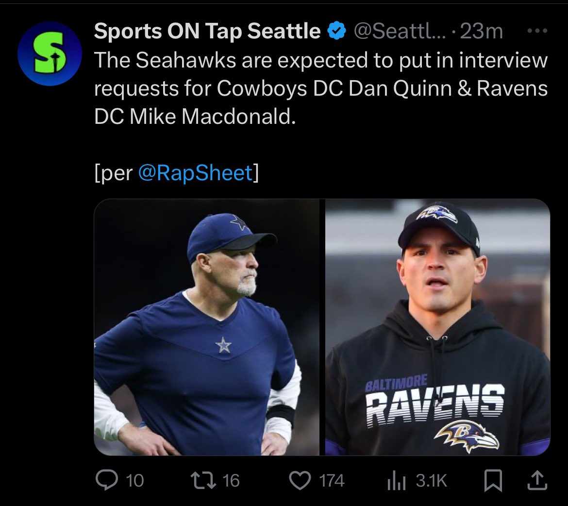 Seattle expected to request interviews with Dan Quinn and Mike McDonald <a href="/OzzyNFL/">Ozzy</a>