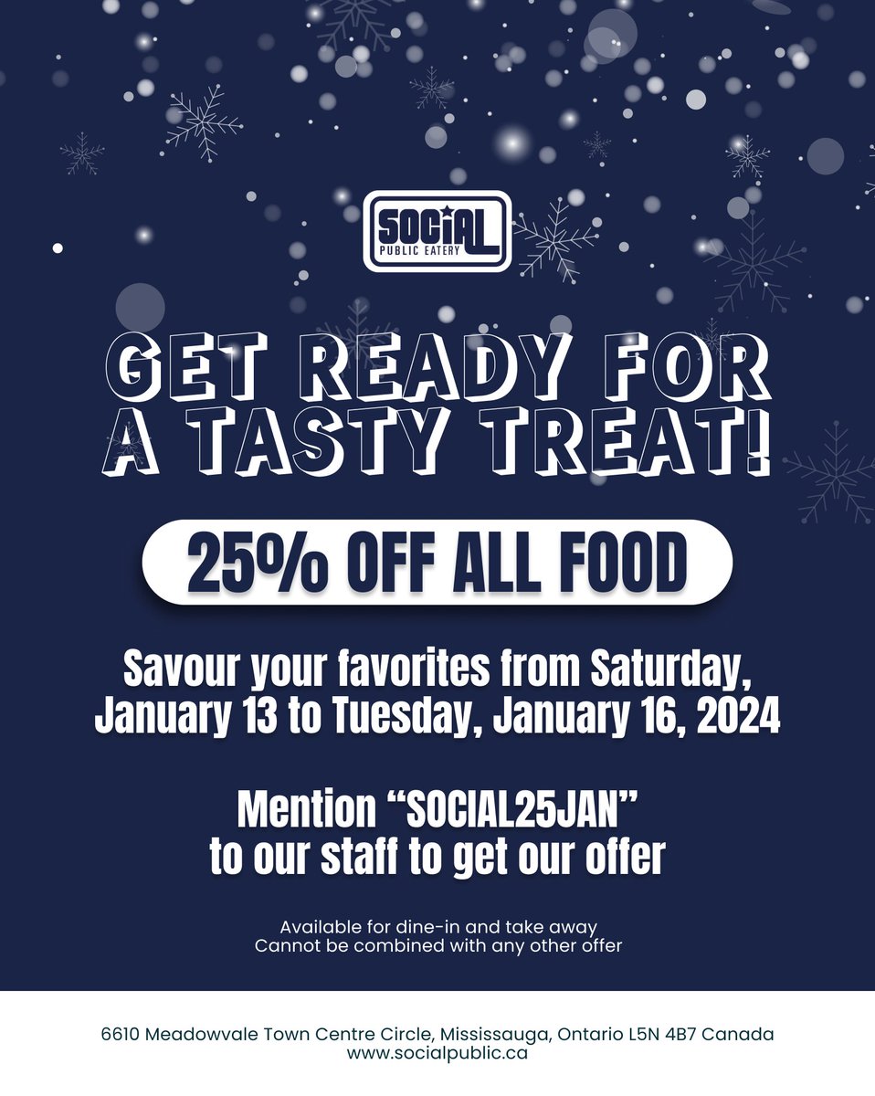 Don't Let a Little Snow Get You Down. 
#Mississauga #Meadowvale #Streetsville #Dinner #dailydeals #eats #sauga #dinnerplans #steak #beer #wine #dinnerideas #ontario #winter #snowday #fun #love #Burgers #lisgar #vegetarian #wings #nachos #weekends