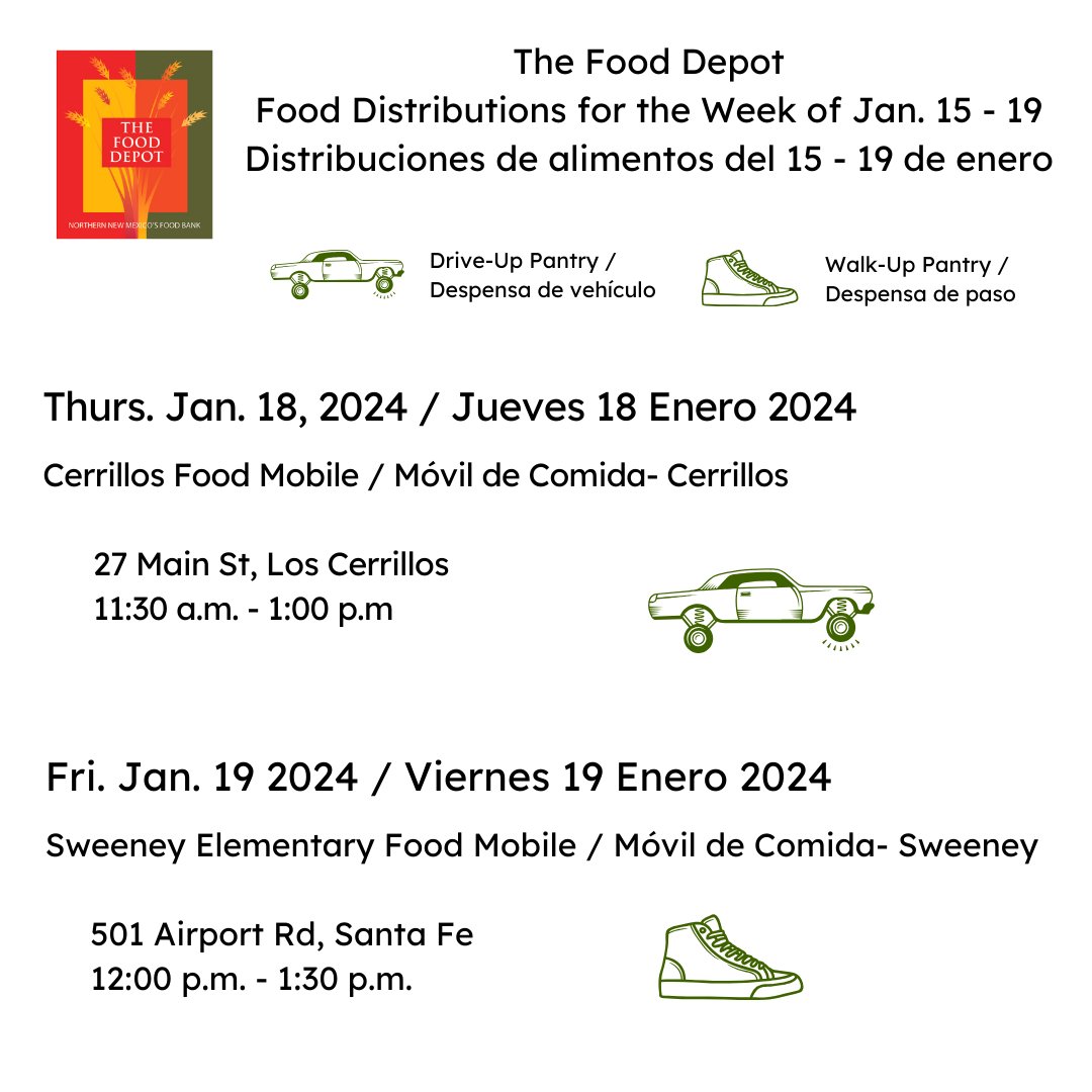 TheFoodDepot's tweet photo. Need food assistance or know someone who does? Here are this week's food distributions from the Food Depot:
🍎🌶️🍐🥔
¿Necesita asistencia alimentaria o conoce a alguien que la necesite? Aquí están las distribuciones de alimentos de esta semana del The Food Depot: https://t.co/44OgYMcyde