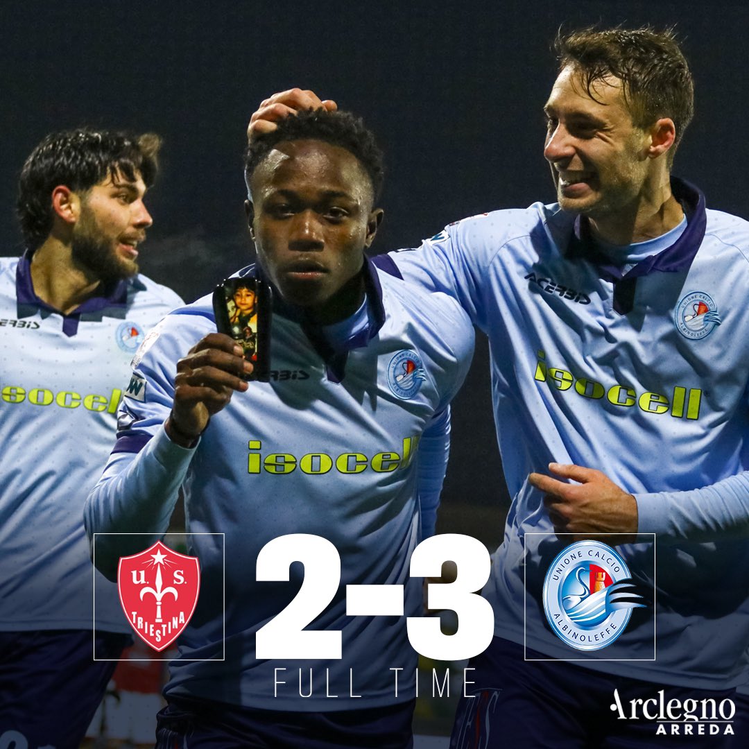 UCAlbinoLeffe's tweet photo. Serie C NOW @LegaProOfficial | Giornata 21 🇮🇹
Triplice fischio al Tognon! 💪
@TriestinaCalcio 🆚 #aL 2-3 (13' e 45' Celeghin, 46' Longo, 80' e 84' Zoma) 🤩

Rivivi la cronaca del match ▶️ https://t.co/4TfJ2rTsEc ✍️

#SerieCNOW #TRIALB #ForzaScècc #ForzaaL 💙 https://t.co/IpfxIrHE4E