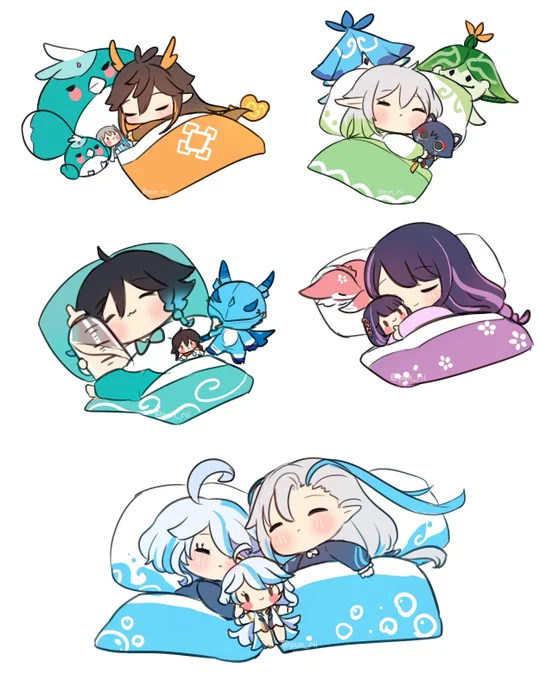 BBArchons Sleeping !  #zhongli #nahida #venti #RaidenEi #Furina #Neuvillette