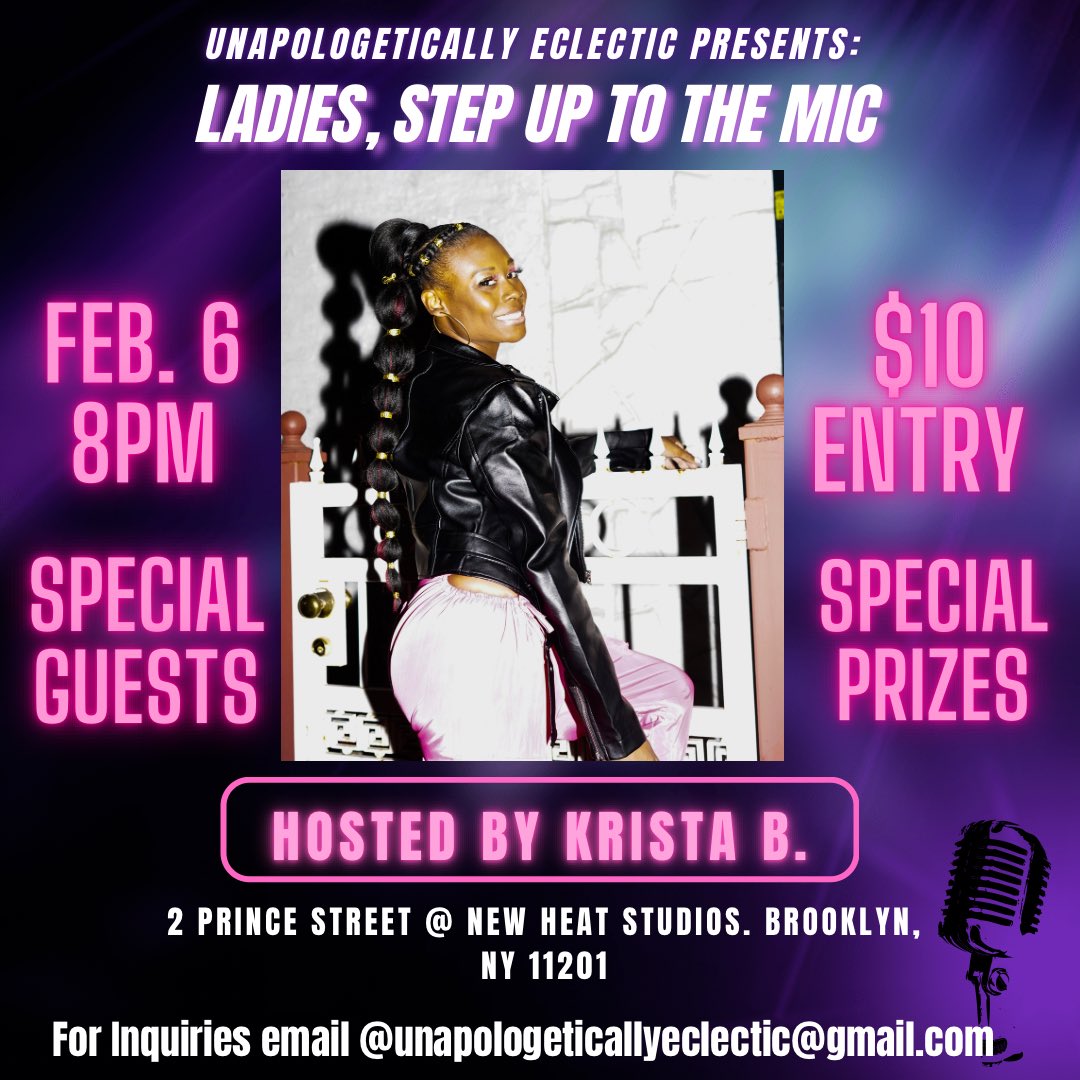 UnapologeticEcl's tweet photo. Calling all female singers, rappers, DJs, and producers it’s your time to shine. If you think you have what it takes, join me @Ms_KristaB for my weekly all women’s showcase. To inquire send me an email at unapologeticallyecletic@gmail.com. Ladies this is our year! https://t.co/0u4nPFZMHf