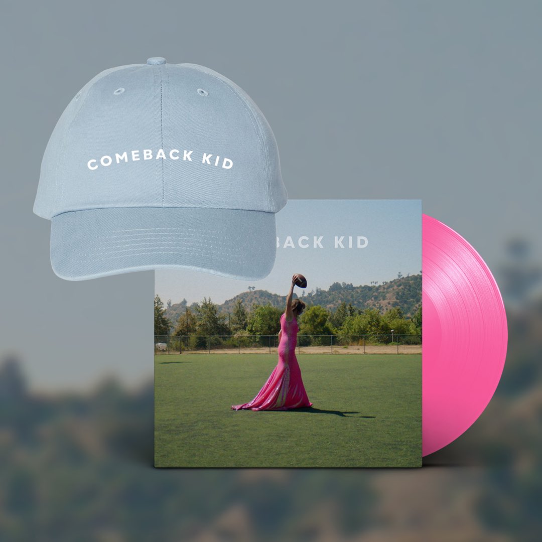 bridgetkmusic's tweet photo. Go pink, or go home, everybody!! I’ve always wanted to make a cool color LP of my music and it’s finally happening! Purchasable on its own, or with this cute Comeback Kid hat for all you Comeback Kids out there. Link below! Comeback Kid is out April 12!

https://t.co/EsYCZonWQJ https://t.co/1M3tHqKNJe