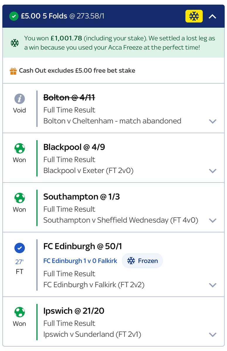 273/1 belter 😍 £5 free bet and a 50/1 freeze… Cheers <a href="/SkyBet/">Sky Bet</a> 😘