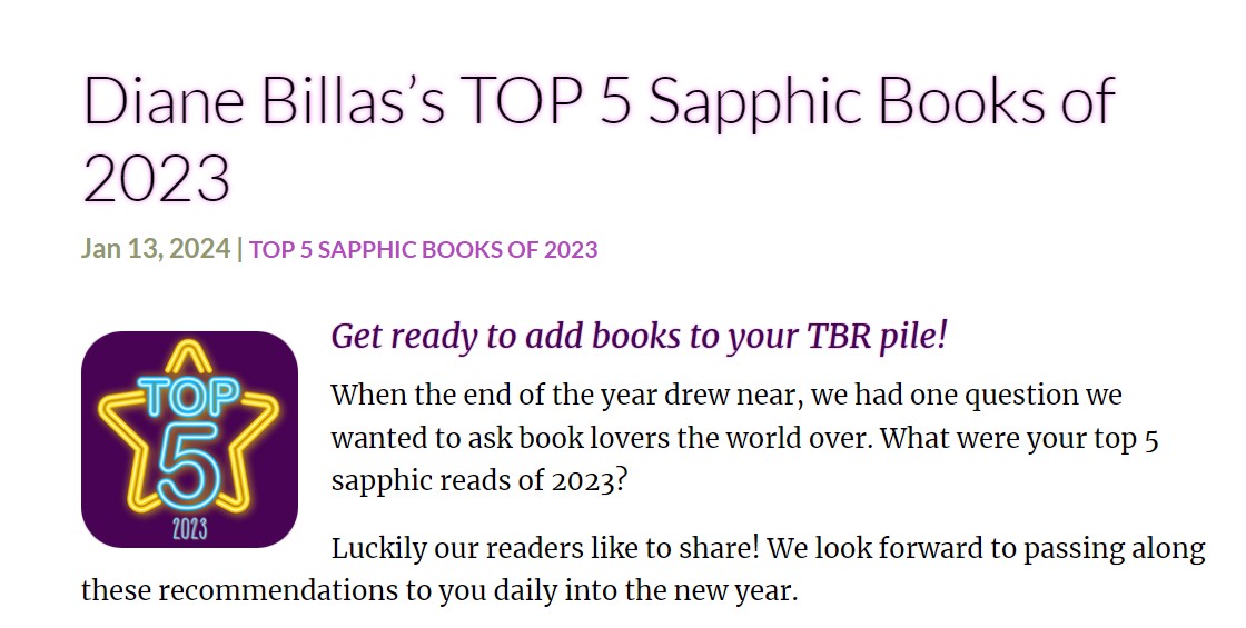 Thank you @IHeartLesfic for featuring my 5 favorite #sapphic reads of 2023 including books by @EmmaLBWrites, @rchllipp, @JLew100, Jas Hammonds, and @beckyalbertalli. iheartsapphfic.com/2024/01/13/dia…