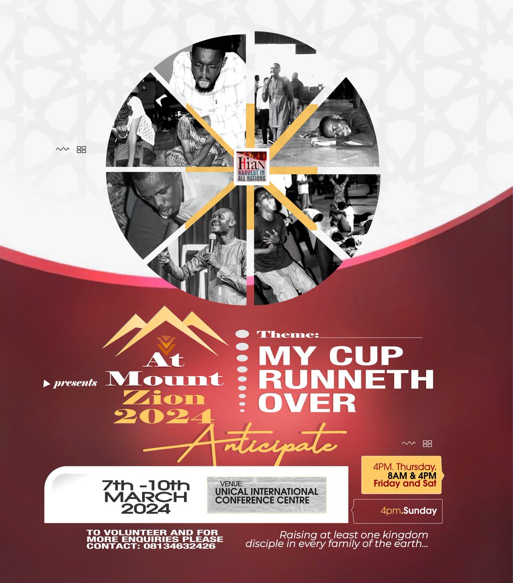 It's another time in God's Holy hill.
Bring your vessels and borrow vessels. Non shall be left unfilled. Our expectations are one: My Cup Runneth Over.

Gather vessels for the overflow of God's goodness in Christ Jesus.