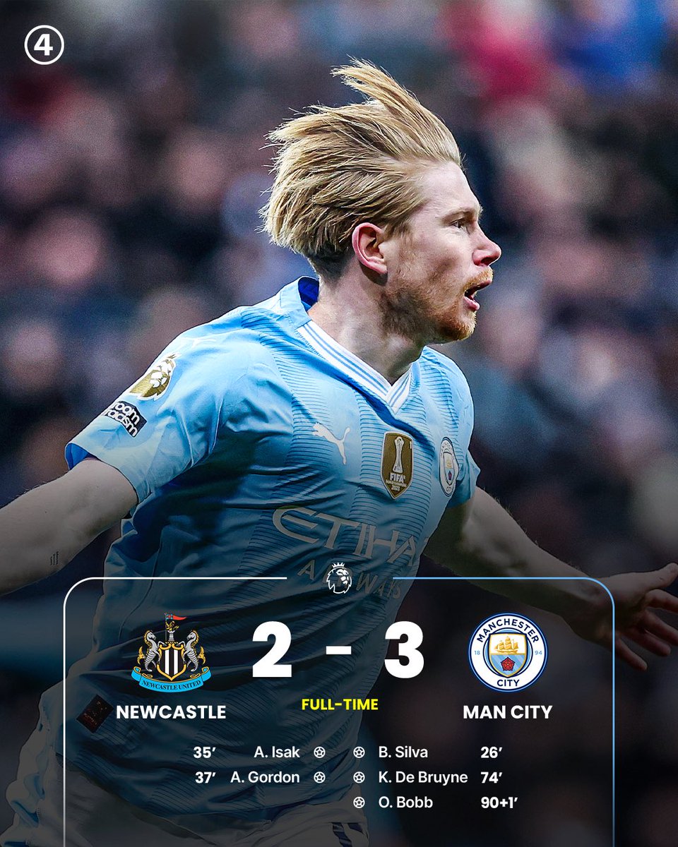 mugo_jon's tweet photo. 🚨🗣Newcastle United Vs Manchester City 

Kevin De Bruyne is back. A goal and an assist. WHAT A GOAL from Bernardo Silva and Oscar Bobb. 

#NEWMCI https://t.co/MQJTQe6zxq