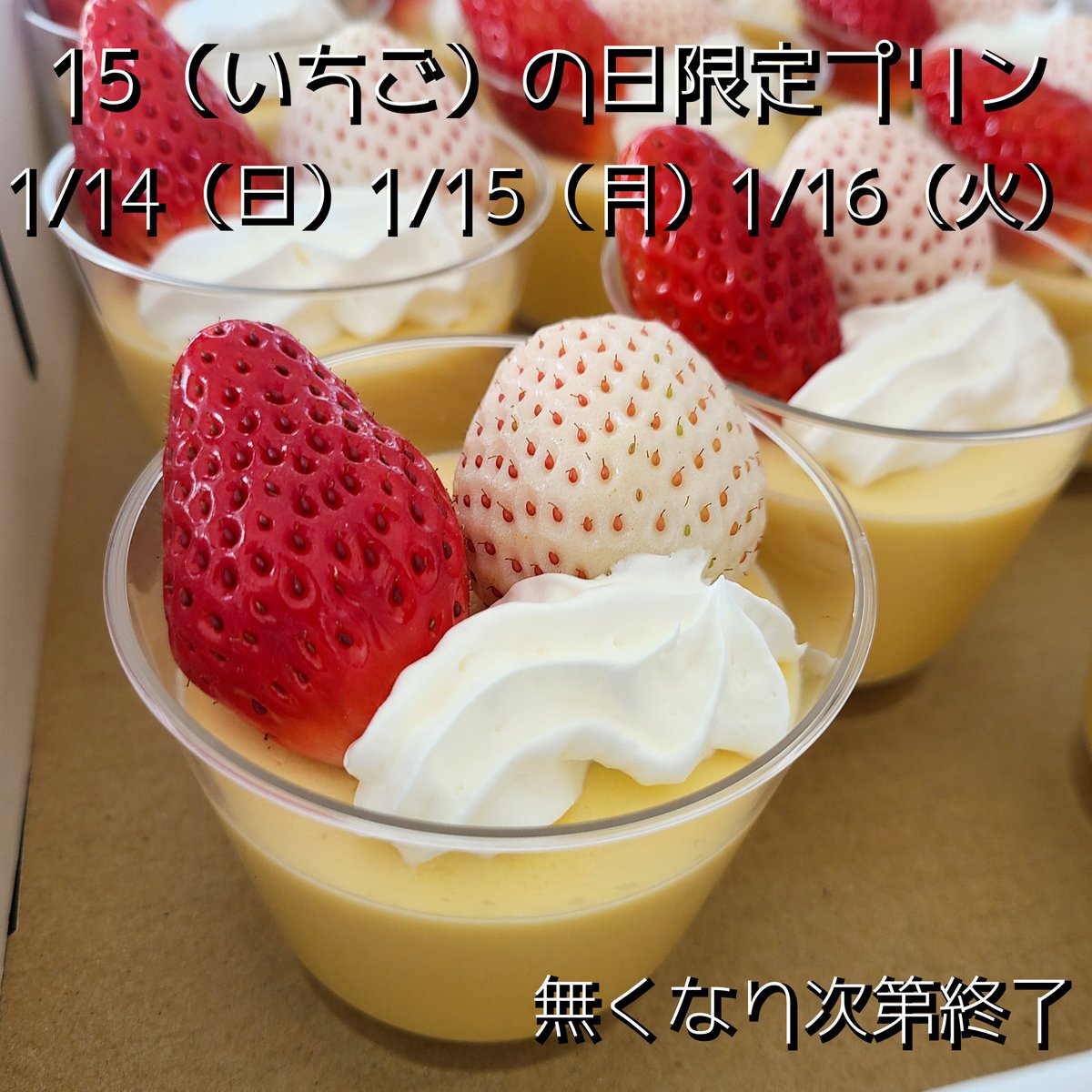 kunouya15's tweet photo. 本日から3日間、家康プリンの白いちご入り500円を限定販売中です🍮
無くなり次第終了となりますので、ご来店の際はお問い合わせ下さい🍓
#久能屋　#プリン https://t.co/sLVkylfkb8