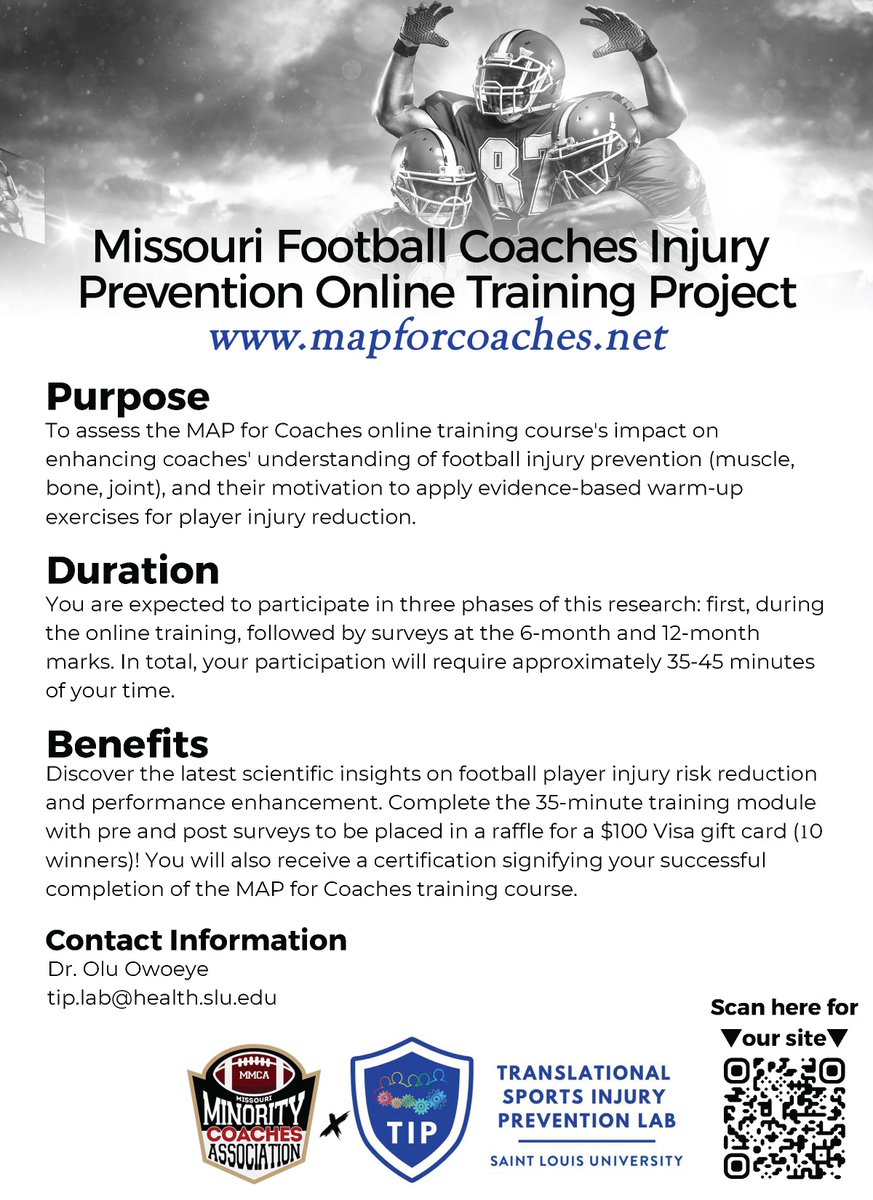 Coaches educate yourself this offseason with this online training project mapforcoaches.net

MAP for Coaches is an eLearning tool for coaches to increase their knowledge regarding sports-related musculoskeletal injuries and best injury prevention practices.