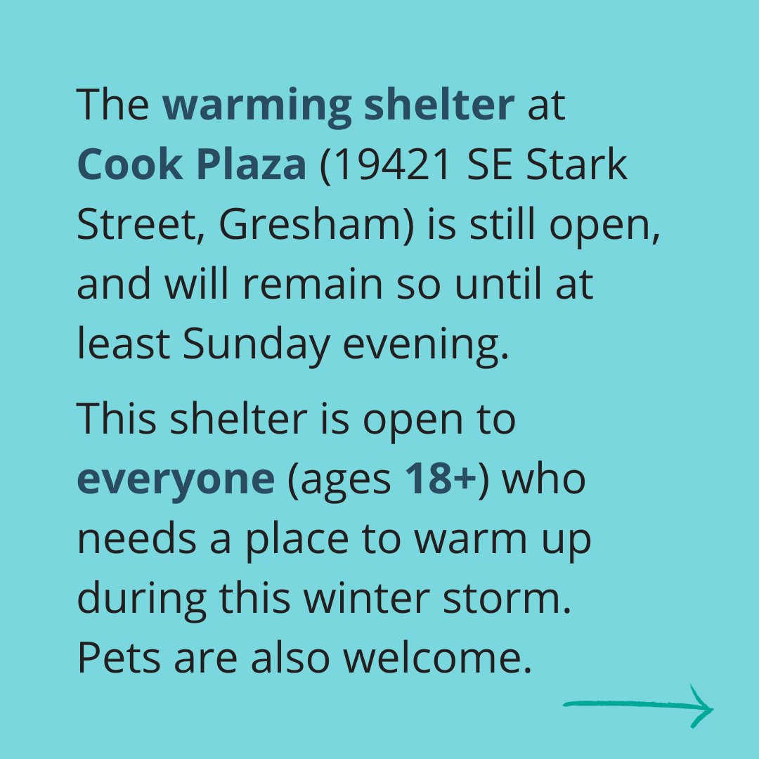 cultivatePDX's tweet photo. The severe weather shelter that we are operating at Cook Plaza (19421 SE Stark Street, Gresham) is still open, and will be through the weekend. #coldweather #cultivatecommunity #forandwiththepeople #neighborshelpingneighbors https://t.co/nz08iDgeD7
