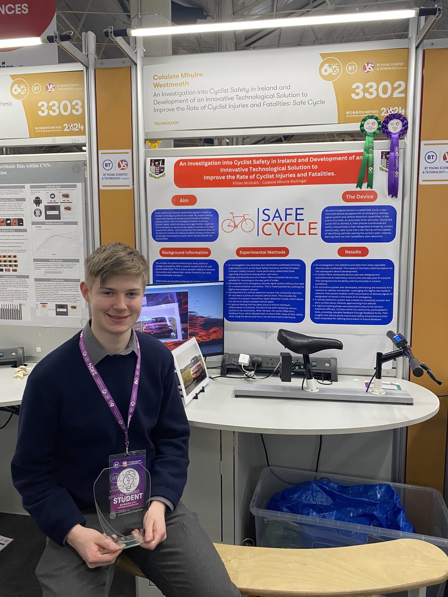 Huge congratulations to Killian on winning: The commission for communications regulation award & Highly commended for his project 'Safe Cycle'. @comreg @CbsMullingar #STEMTeam #STEM