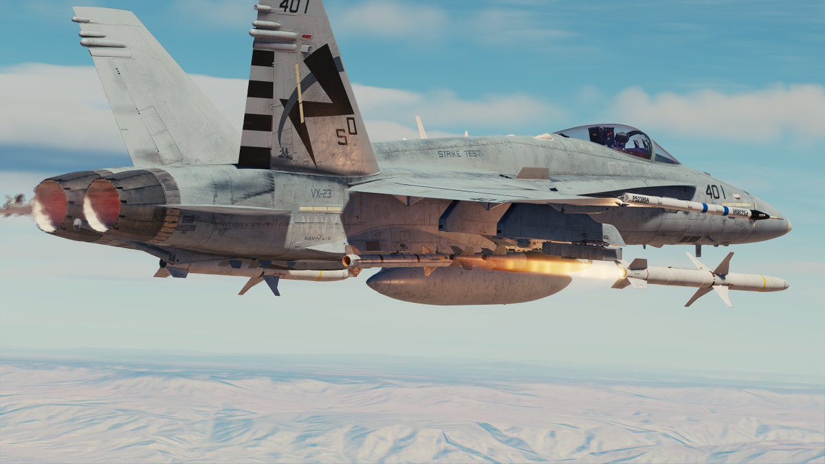 SpectreBit_'s tweet image. Strike Test F/A-18C firing an AGM-88C over NTTR #DCS #flightsim