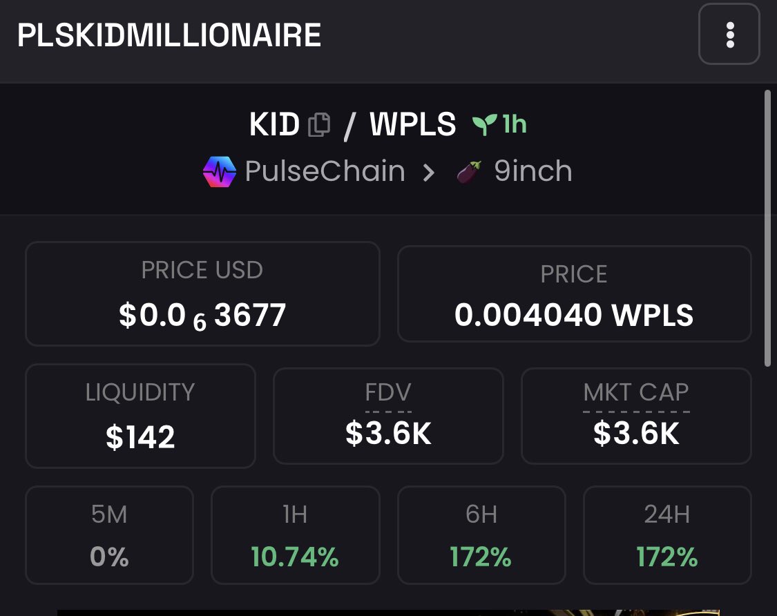 RichKidsPLS's tweet photo. Good day today #PLSKIDMILLIONAIRE 

Launched on @9inch_io 

More things are coming  🔜 

#PulseChain #HEX #PLS #PLSX #RichardHeartWasRight #9inch https://t.co/TPKhhs8w0g