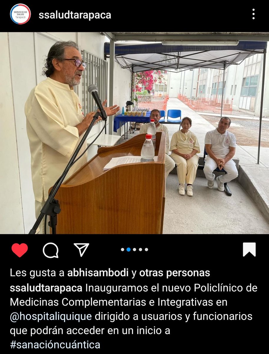 Charlatanería de "sanación" cuántica respaldada por el Estado y financiada con fondos públicos en el Hospital de Iquique con el nuevo Policlínico de "Medicinas" Complementarias e Integrativas dirigido a usuarios y funcionarios y funcionaries. Diga Booohr
instagram.com/p/C2Co8JzLY8Q/