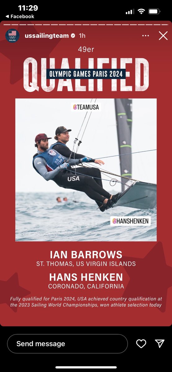 Hans Henken Stanford Alum, and Ian Barrows have qualified  in the 49er Sailing Skiff, for the 2024 Olympic Team ! 💥🎉🔥⛵️