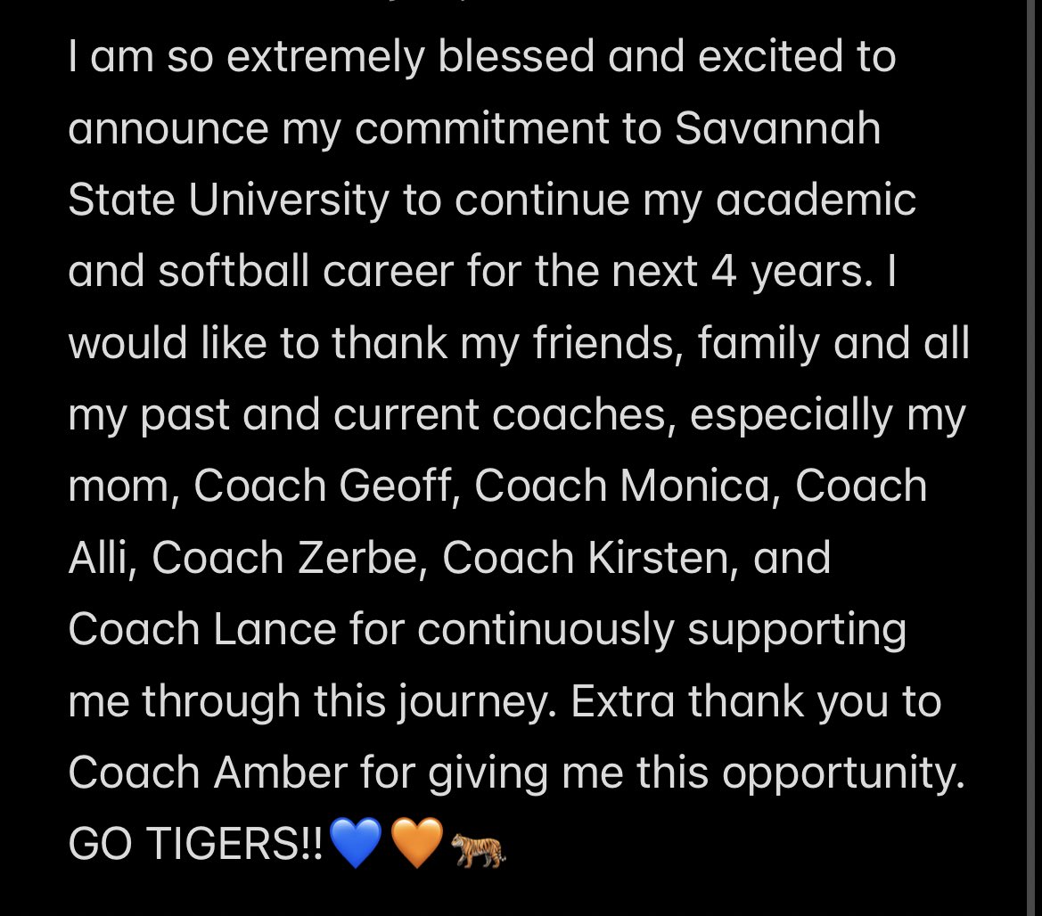 AriDiazJimenez's tweet photo. So excited to announce my commitment to Savannah State University! Go Tigers!!💙🧡🐅 @SSU_Softball https://t.co/OJKWpoJDUn