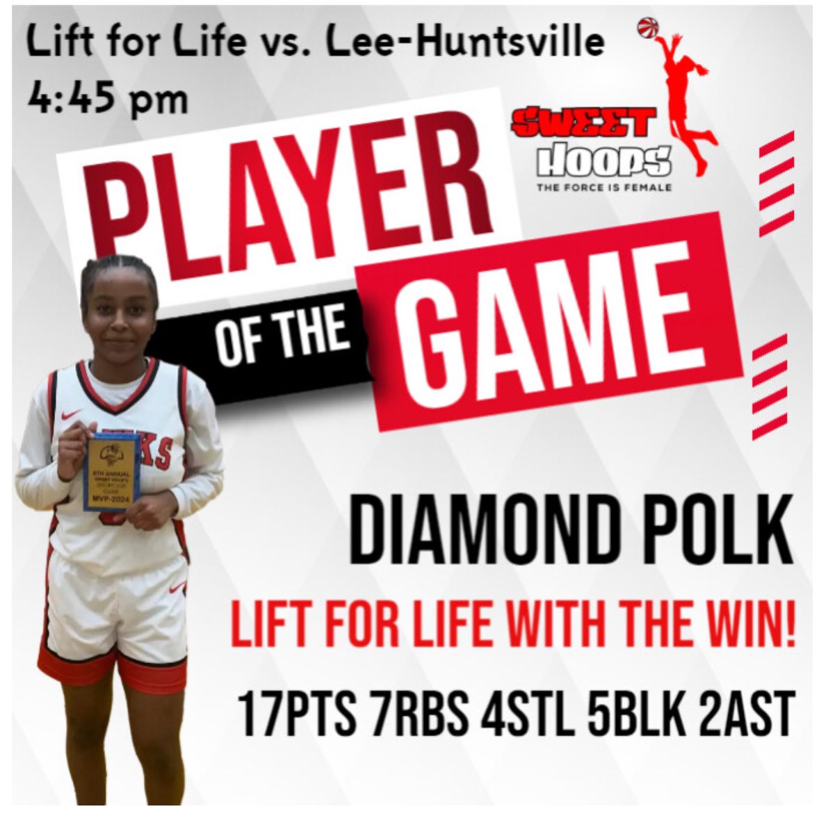 AthleticsLFLA's tweet photo. Game 4 in the 📚 Congrats to the Hawks on the Win! MVP of the game Diamond Polk 17pts 7rbs 4stl 5blk 2ast #sweethoops @STLhssports https://t.co/Oik7uOjVDN