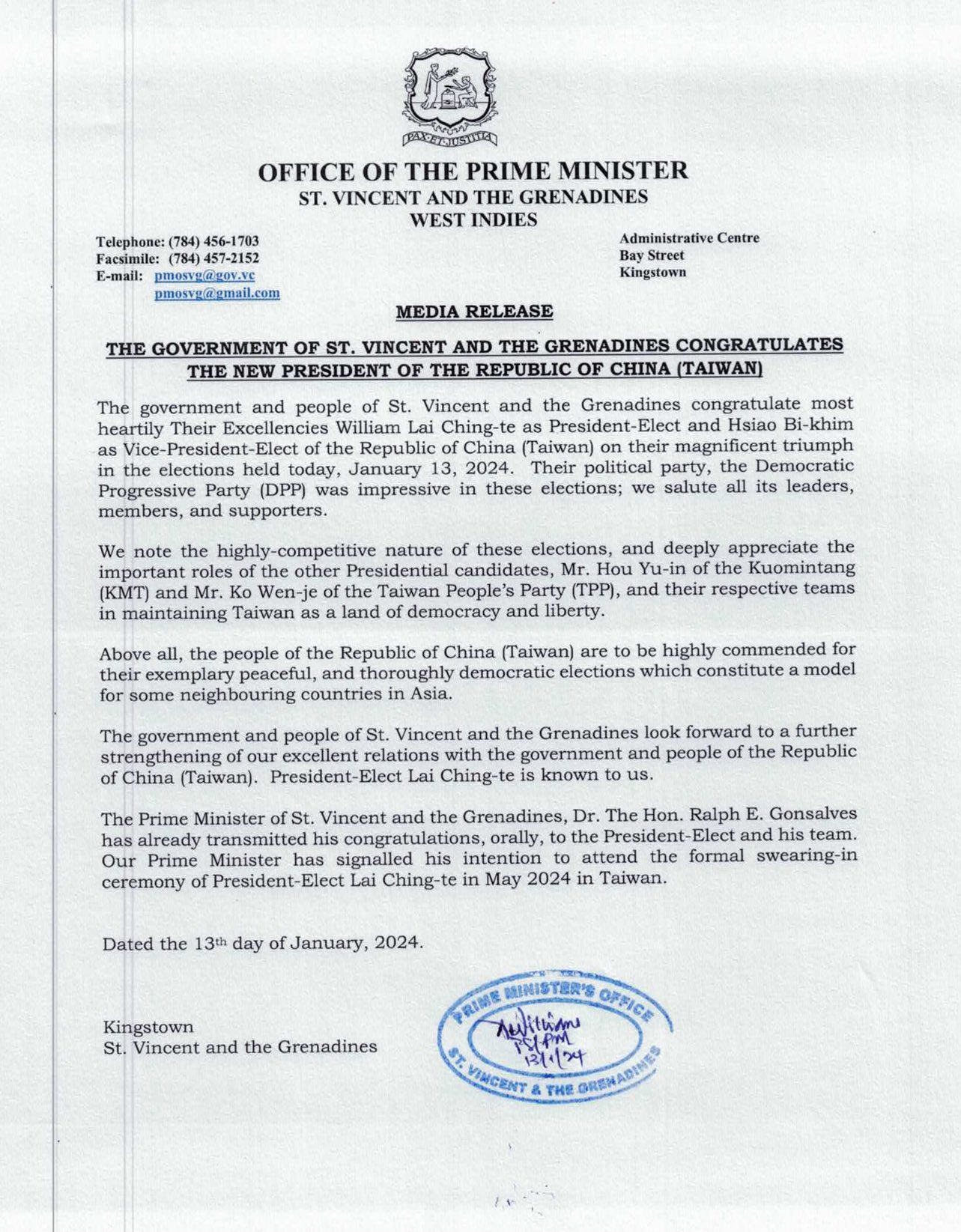 Embassy of St Vincent &amp; the Grenadines in Taiwan on X: &ldquo;Message 