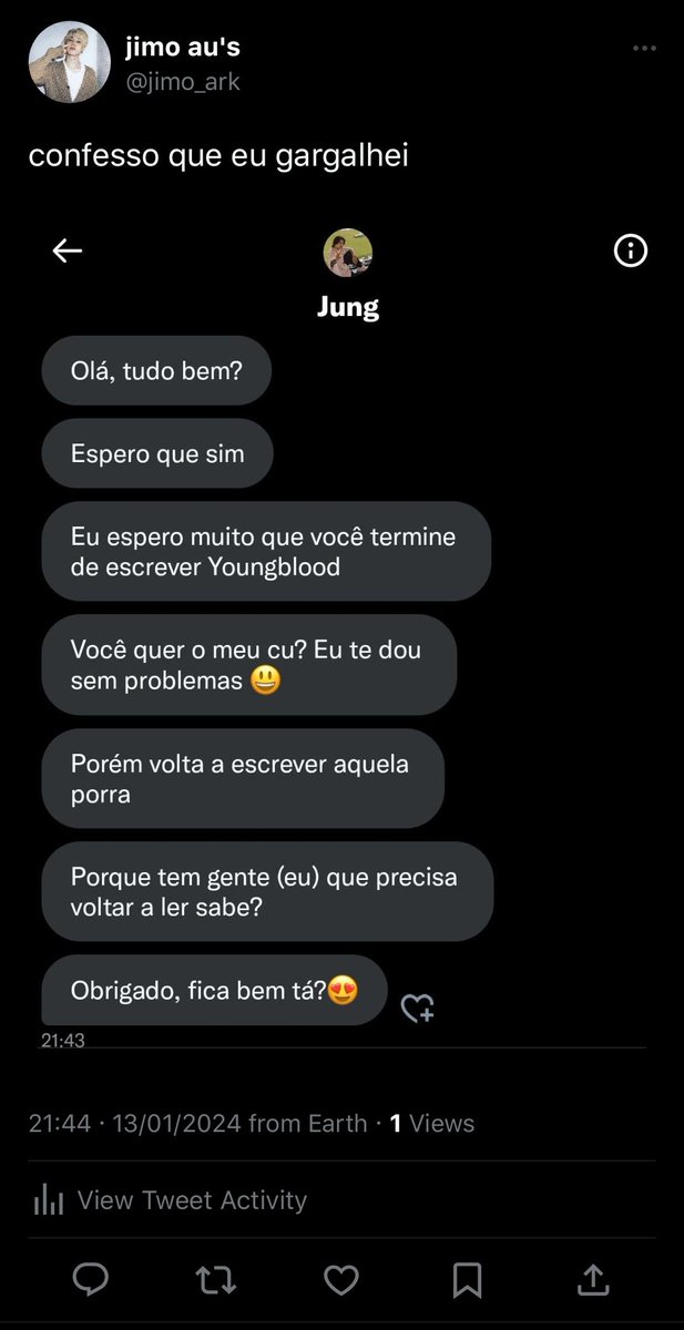 WtfcLife's tweet photo. #Jikookau  onde jungkook quer a continuação da sua au favorita e manda mensagem para o autor da au. https://t.co/LKFTpGHTpY