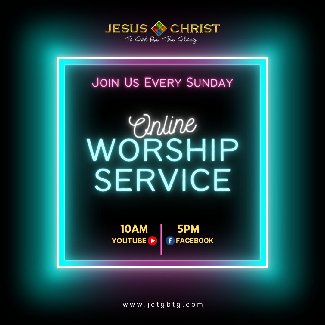 JCTGBTGMain's tweet image. Speak about Jesus and share what He can do. We invite you to tune in to our Online Worship Service at 10am. Join us via this link: youtu.be/K88Sn8AgGmY

#JCTGBTG #JCtGbtgMain #OnlineWorshipService