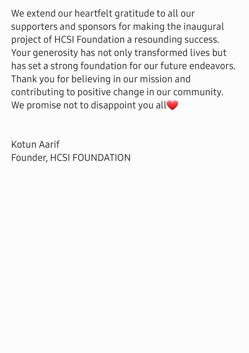 HcsiFoundation's tweet photo. We're not ingrates. We know we would not have gotten this far without your🫵 tremendous support. So, we use this medium to say a big THANK YOU to everyone who contributed to our growth and success. We are indeed grateful.❤️ https://t.co/Z79Qbw3ONm