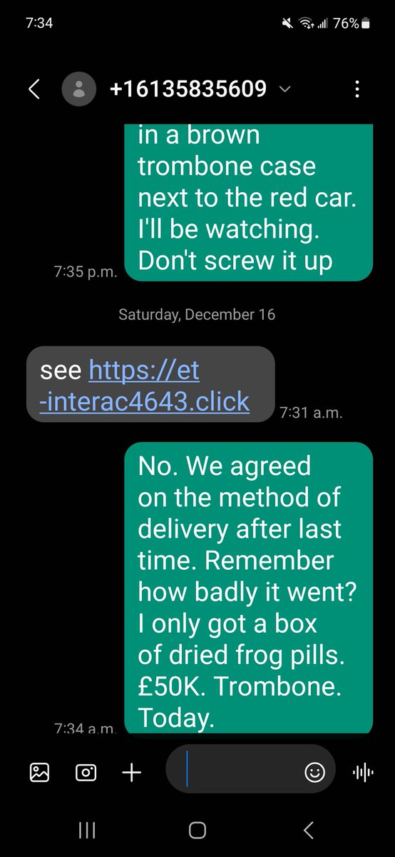jayneairplane's tweet photo. Always enjoy a fun, scammy text exchange. Maybe one day, I'll get my trombone. https://t.co/AaZCXEYrUS