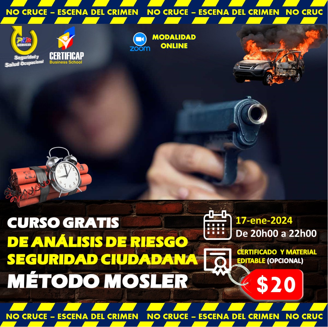 pym_services's tweet photo. 𝗖𝗨𝗥𝗦𝗢 𝗚𝗥𝗔𝗧𝗜𝗦 𝗗𝗘𝗟 𝗠𝗘́𝗧𝗢𝗗𝗢 𝗠𝗢𝗦𝗟𝗘𝗥
Para Evaluación de Riesgos por Seguridad Ciudadana

𝗜𝗻𝘀𝗰𝗿𝗶́𝗯𝗲𝘁𝗲 𝗚𝗥𝗔𝗧𝗜𝗦:
https://t.co/a1CYXweu93

#Emergencia #SeguridadCiudadana #Secuestro #EcuadorBajoAtaqueTerrorista #EcuadorEnGuerra #EcuadorBajoAtaque https://t.co/Bhunbbq3as