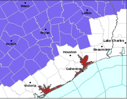 DavidPaulKHOU's tweet photo. A Winter Weather Advisory will go into effect for the northwest half of southeast Texas on Sunday at 6 PM through Monday 6 PM. Areas of light freezing rain or sleet in the warned area will be possible. This could cause patchy ice to form on bridges and overpasses. #khou11 #hoston https://t.co/BhEiw3pchN