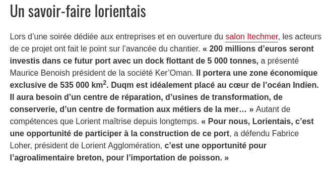 M. Loher a accusé Damien Girard d'être à l'origine de la "rumeur" des poissons volants. Mais qui donc a dit, le 9/10/23 :  «C'est une opportunité de participer à la construction de ce port. C'est une opportunité pour l'agroalimentaire breton, pour l'importation de poisson.» ?