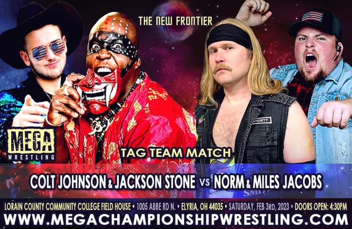 MegaWrestling's tweet photo. MEGA MAFIA, Miles Jacobs has found a partner to step up to the challenge of Colt Johnson and his new insurance policy Jackson Stone. Norm has taken the spot and is ready for The New Frontier on Feb 3 ! Front Row is sold out. General tickets at https://t.co/EsLVxSKYJg https://t.co/Kh4nE9SQIz