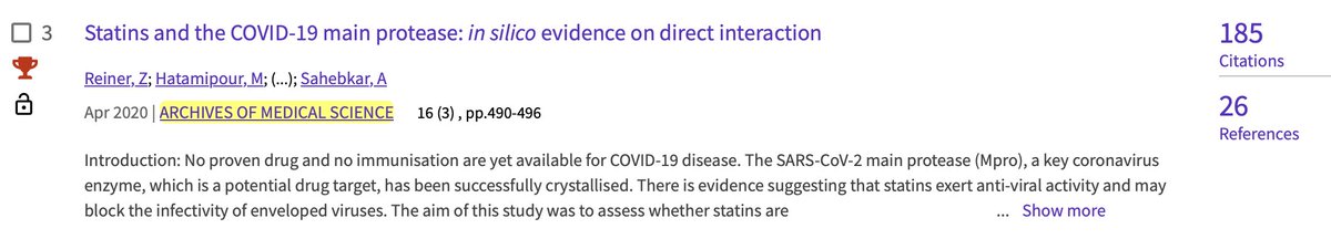 Please see the highly cited Archives of Medical Science (IF2022=3.90) articles based on the new #ESI list by
@Clarivate! We have a record of 10 #highlycited articles! 👏

archivesofmedicalscience.com/Statins-and-th…