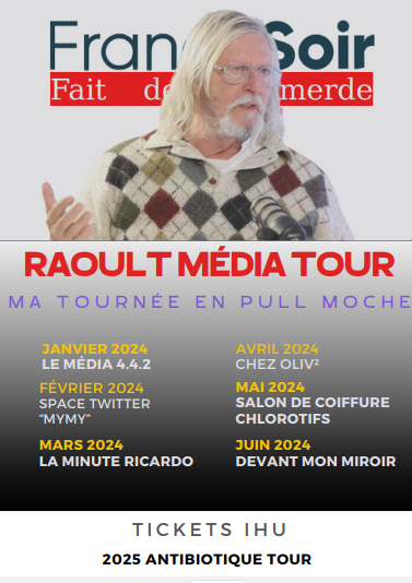 🚨ALERTE INFO !!🚨
Après les passages chez @andrebercoff, #FranceSoirFaitDeLaMerde, micro-moumoute tremblant @BOROWSKIMIKE  la tournée continue. #Raoult #Raoultgate #plaintecontreraoult #Hydroxychloroquine
