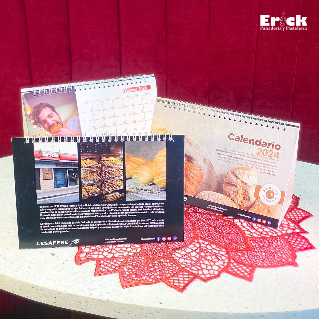 PanaderiaErick's tweet photo. Compartimos nuestra emoción con cada uno de ustedes. La empresa Lesaffre Andina @lesaffreandina nos honró incluyendo a Panadería ERICK @erickpanaderia en su calendario 2024 que se distribuye de manera internacional. ¡Gracias! https://t.co/NTvoI0PlRN